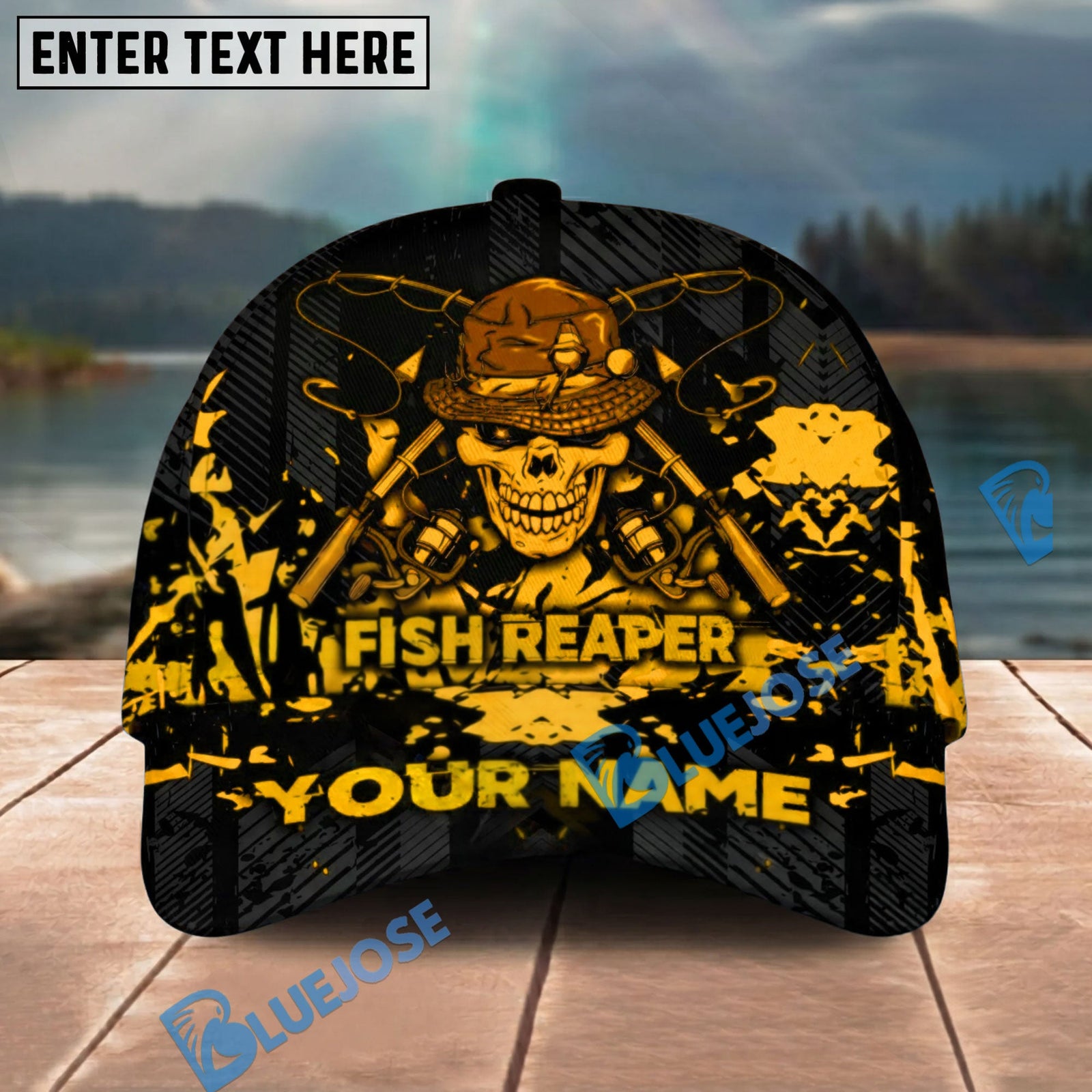 BlueJose Fishing Reaper Neon Skull Personalized Cap (8 Colors)