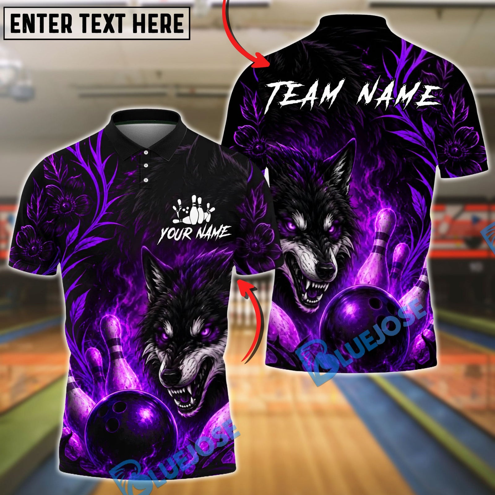 BlueJose Bowling And Pins Flame Flower Wolf Customized Name, Team Name 3D Shirt (4 Colors)