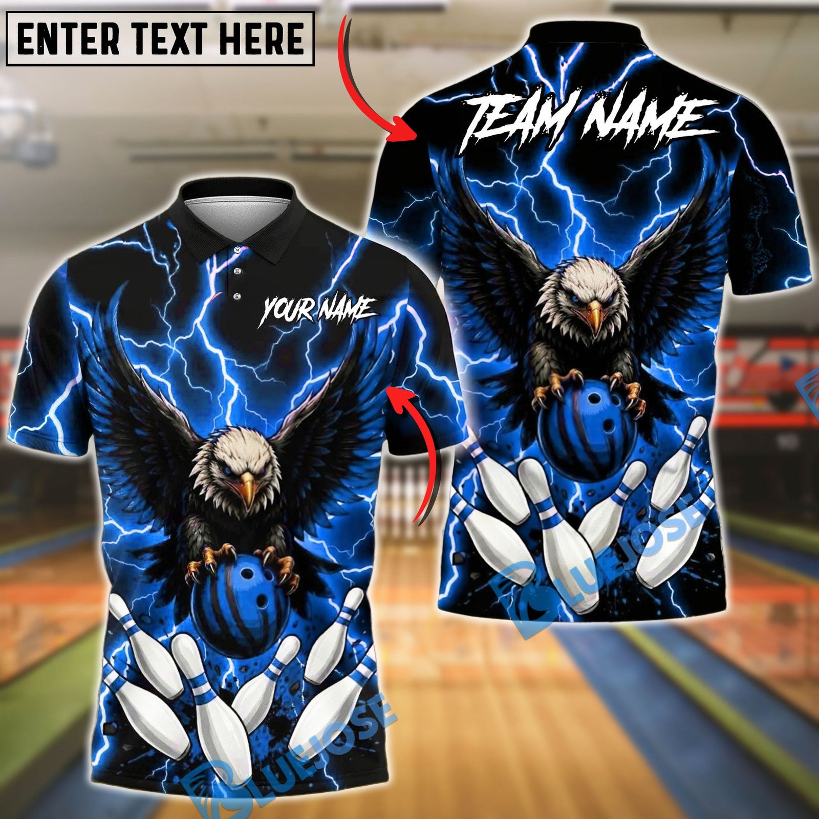 BlueJose Bowling Fierce Bald Eagle Lightning Storm Talons Gripping Ball Customized Name, Team Name 3D Shirt (4 Colors)