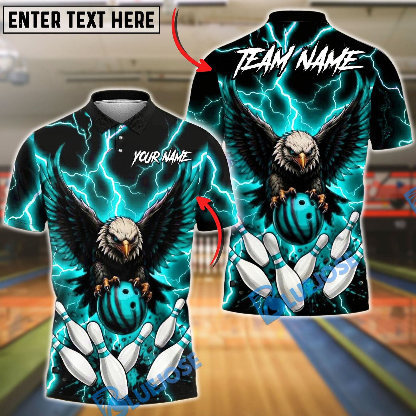 BlueJose Bowling Fierce Bald Eagle Lightning Storm Talons Gripping Ball Customized Name, Team Name 3D Shirt (4 Colors)