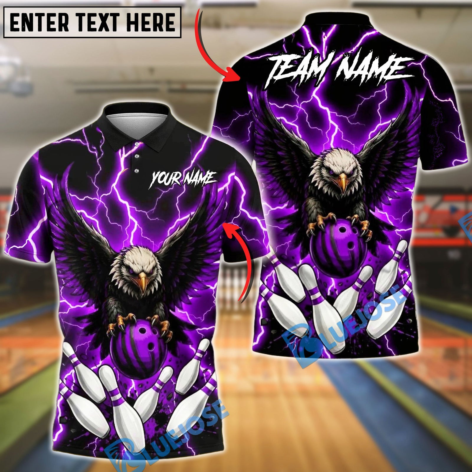 BlueJose Bowling Fierce Bald Eagle Lightning Storm Talons Gripping Ball Customized Name, Team Name 3D Shirt (4 Colors)