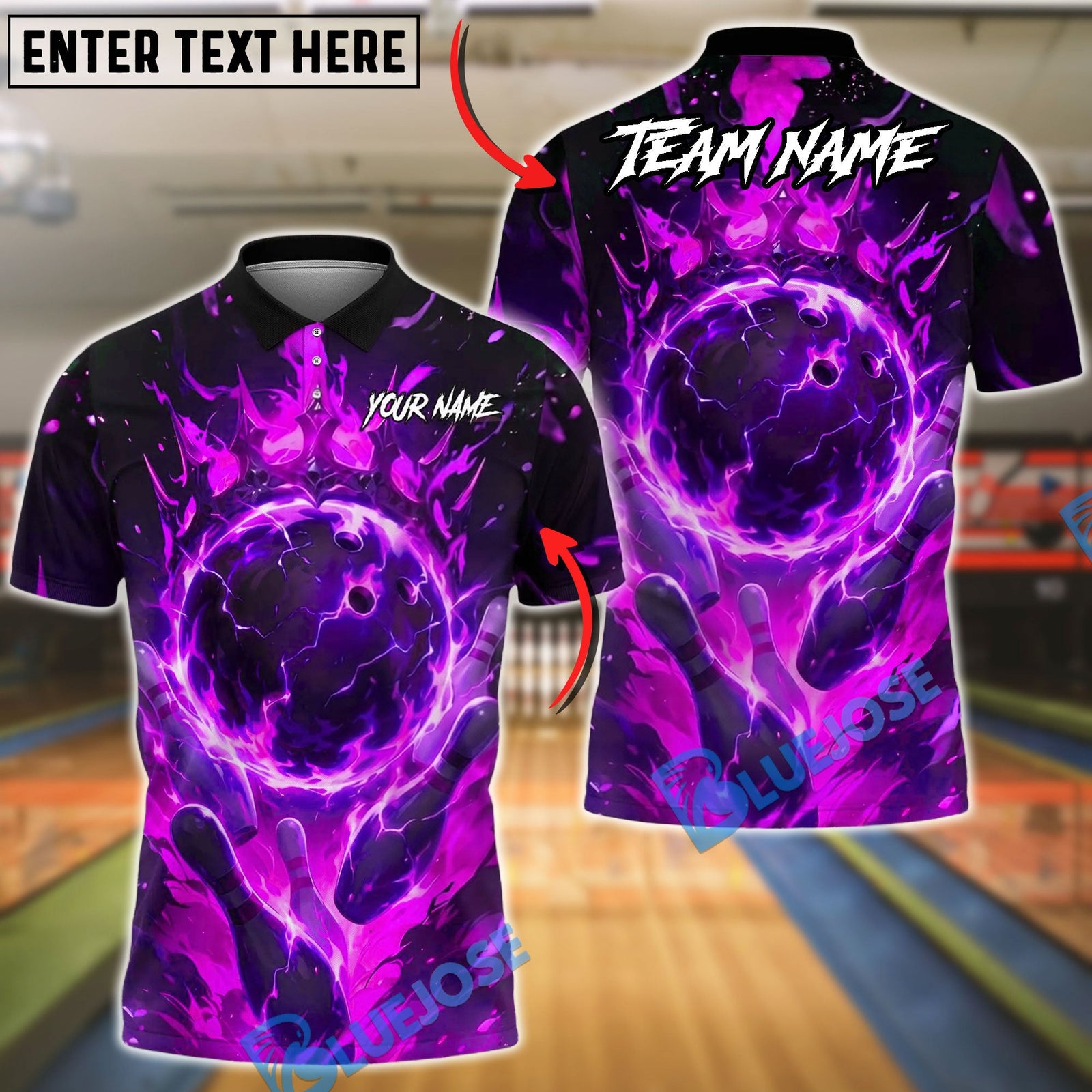 BlueJose Bowling And Pins Cosmic Flame Lightning Ball Customized Name, Team Name 3D Shirt (4 Colors)