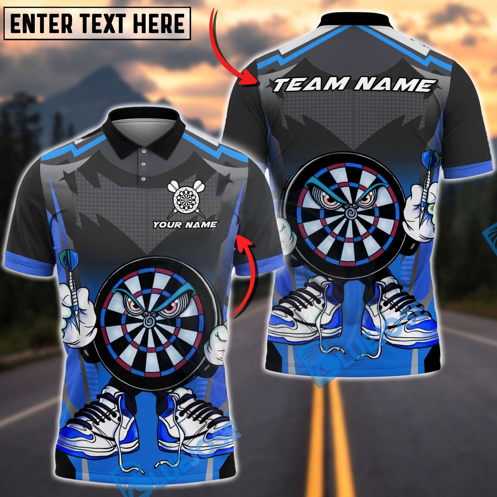 BlueJose Darts Street Sneaker Attitude Character Multicolor Options Personalized Name Shirt (4 Colors)