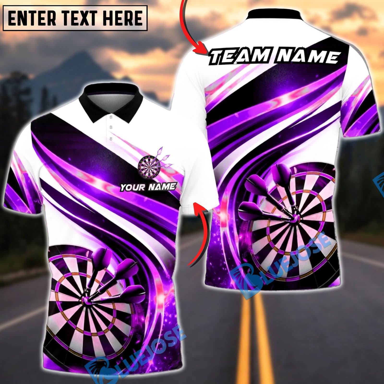 BlueJose Darts Lightning Dynamic Lines Personalized Name, Team Name Unisex Shirt (4 Colors)