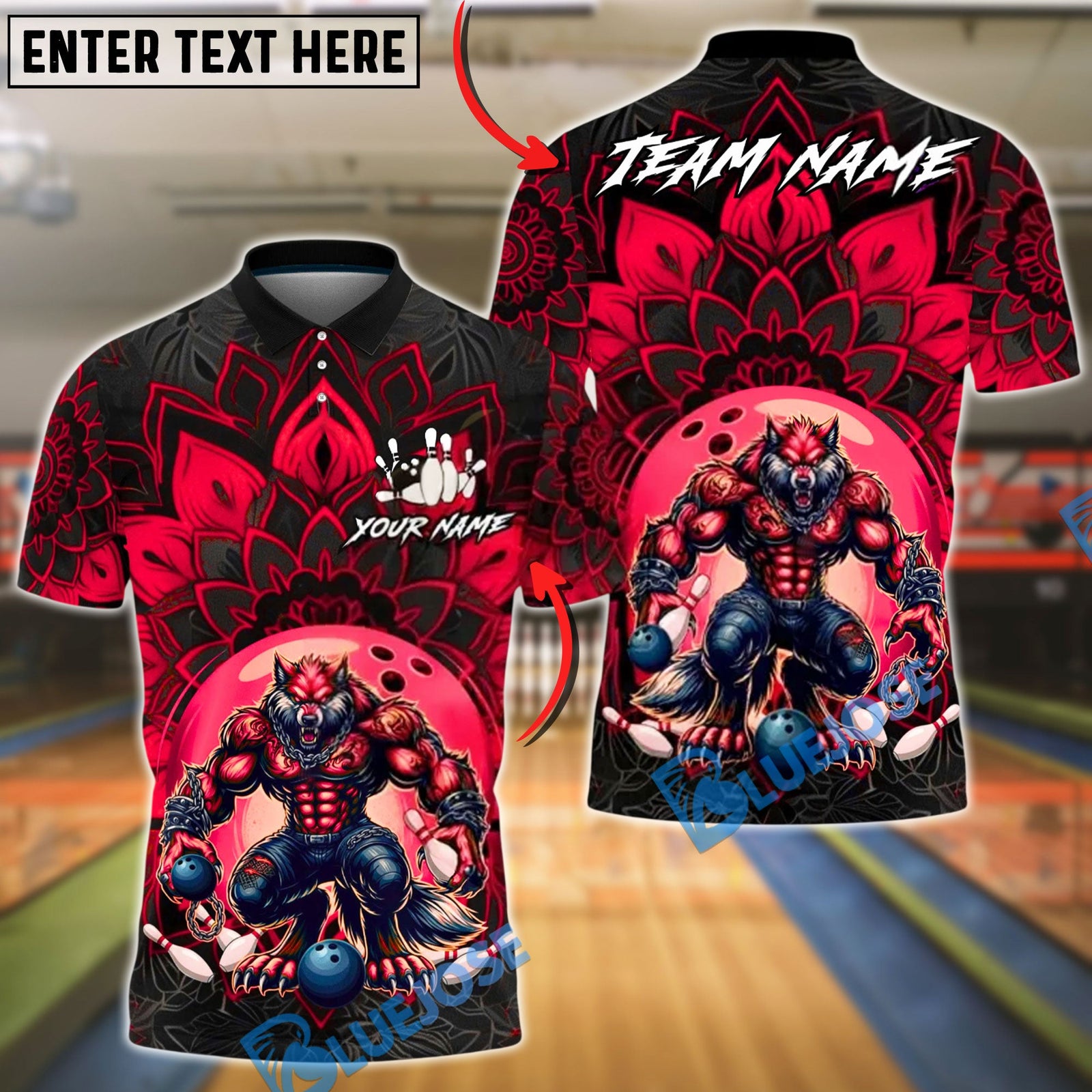 BlueJose Bowling & Pins Mandala Werewolf Power Customized Name, Team Name 3D Shirt (4 Colors)