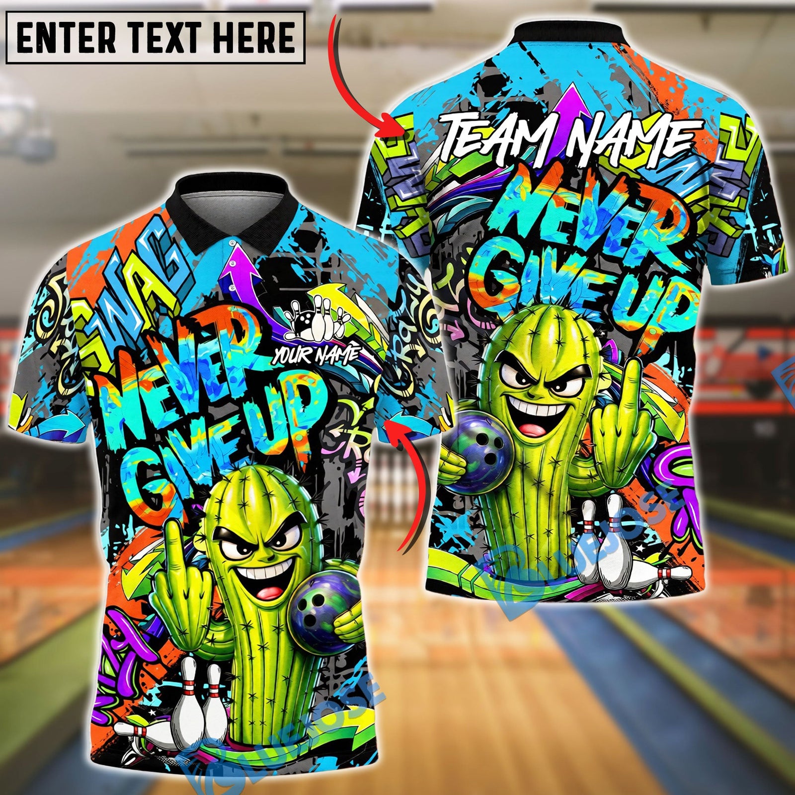 BlueJose Bowling And Pins Graffiti Cactus Bowling Funny Street Style Customized Name, Team Name 3D Shirt (4 Colors)