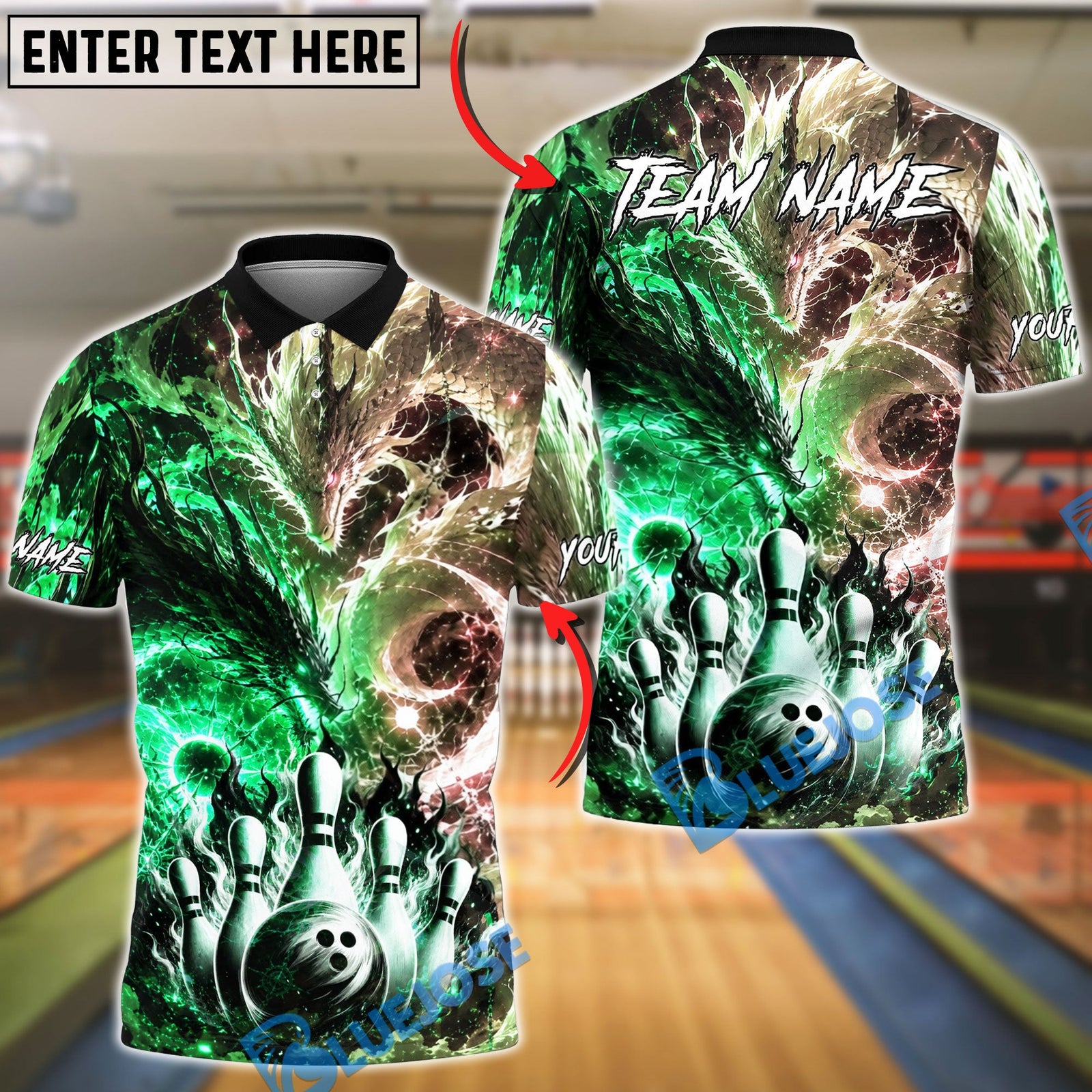 BlueJose Bowling And Pins Fire Ice Dragon Strike Fantasy Customized Name, Team Name 3D Shirt (4 Colors)