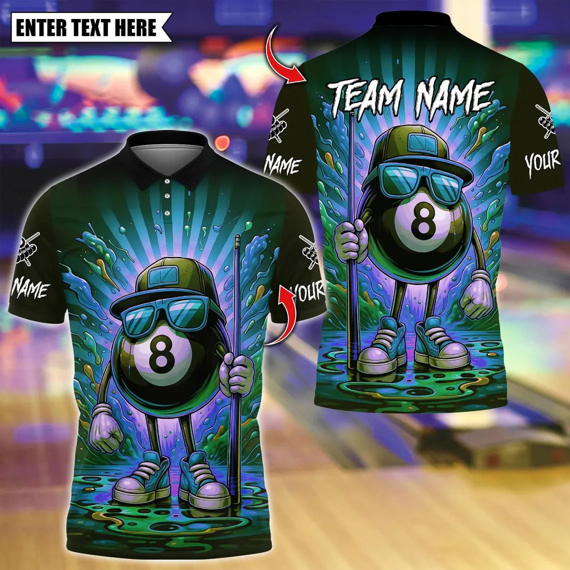 BlueJose Billiards 8 ball Graffiti Standing Proud Personalized Name Shirt (4 Colors)