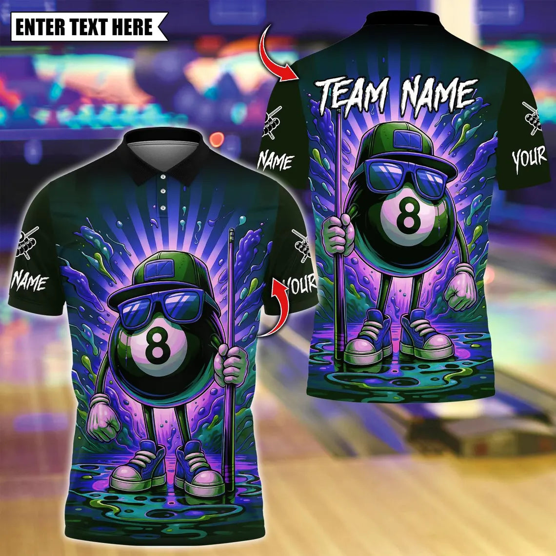 BlueJose Billiards 8 ball Graffiti Standing Proud Personalized Name Shirt (4 Colors)