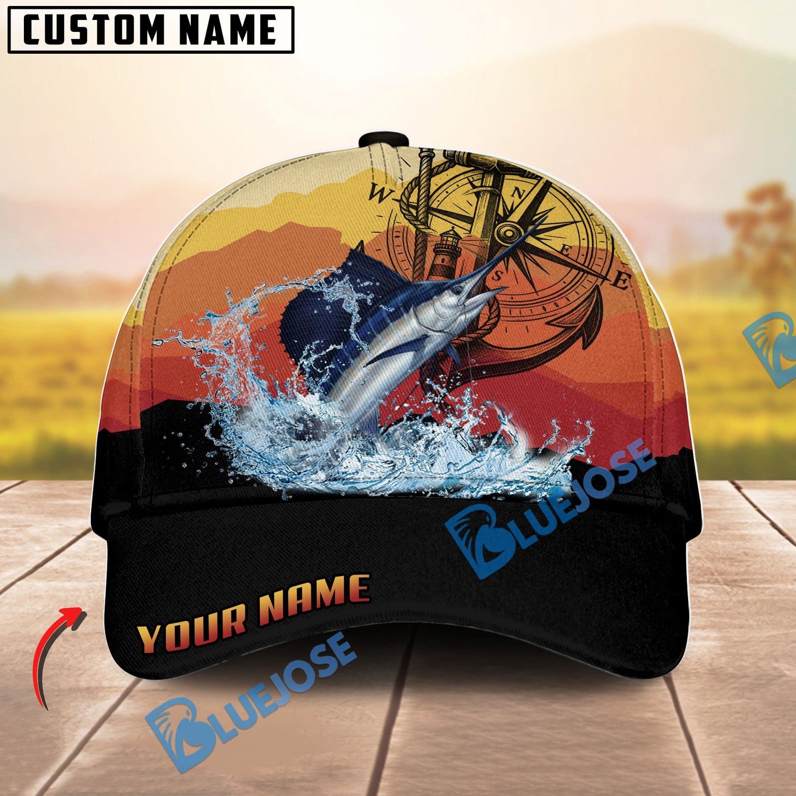 BlueJose Fishing Mountain Lake Legend Personalized Cap (13 Breeds)
