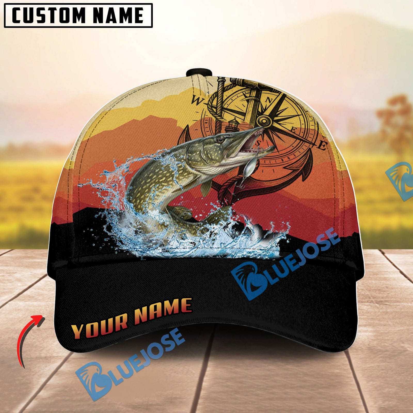 BlueJose Fishing Mountain Lake Legend Personalized Cap (13 Breeds)