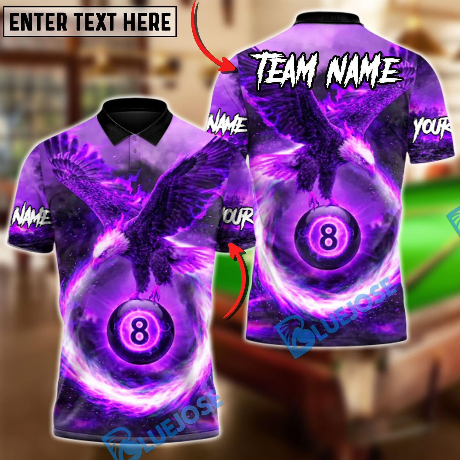 BlueJose Billiards Ball 8 Eagle Rise of the Fire King Customized Name, Team Name 3D Shirt (6 Colors)