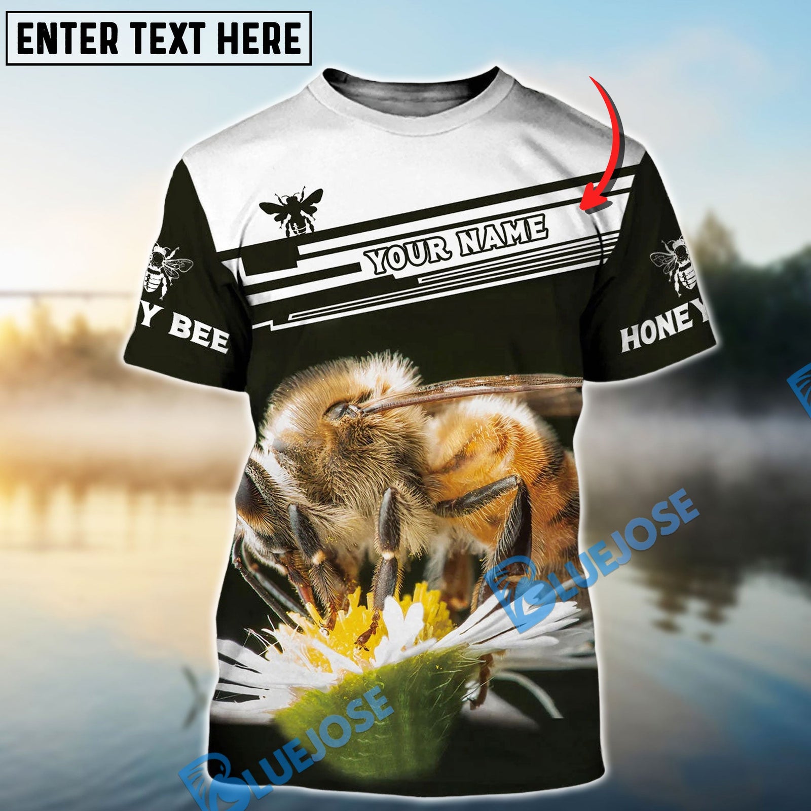 BlueJose Honey Bee Black White Personalized Shirt