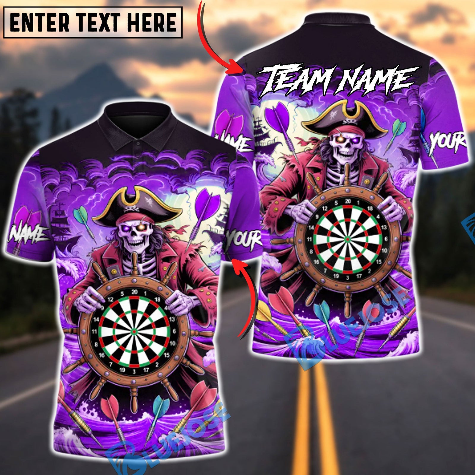 BlueJose Darts Pirate Reaper Dartboard Multicolor Options Personalized Name Shirt (4 Colors)