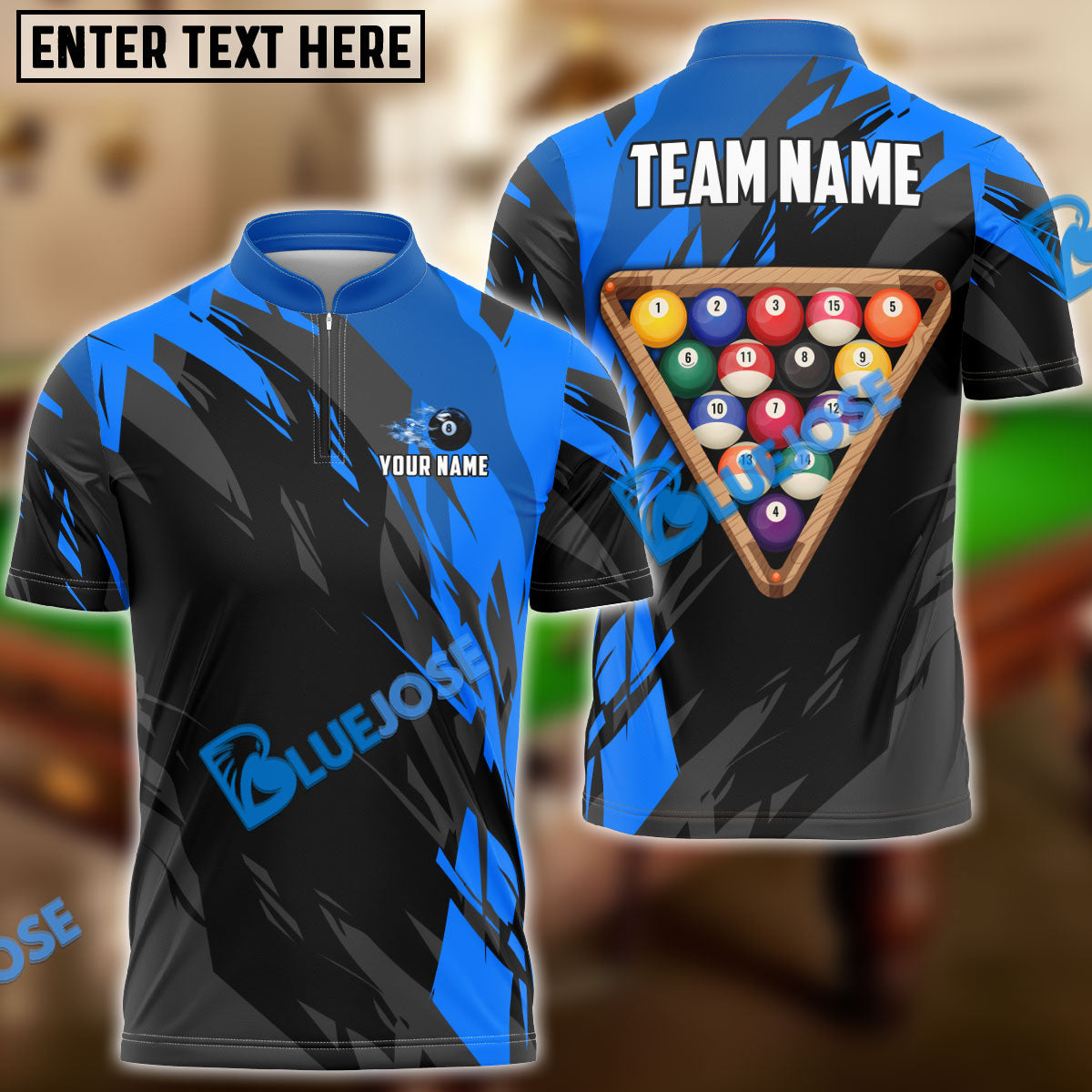 BlueJose Billiards Ball 8 Victory Rack Personalized Name, Team Name Unisex Shirt (6 Colors)