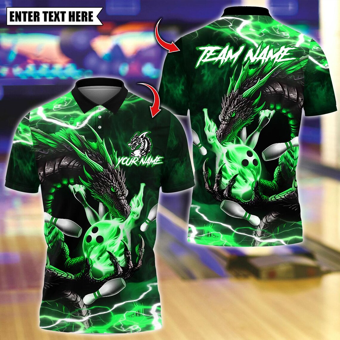 BlueJose Bowling And Pins Dragon Smoke Thunder With Bowling Design Customized Name, Team Name 3D Shirt (4 Colors)