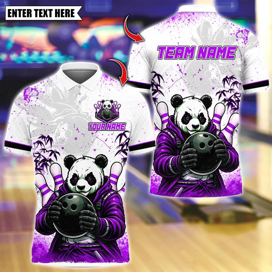 BlueJose Bowling And Pins Master Panda Customized Name, Team Name 3D Shirt (4 Colors)