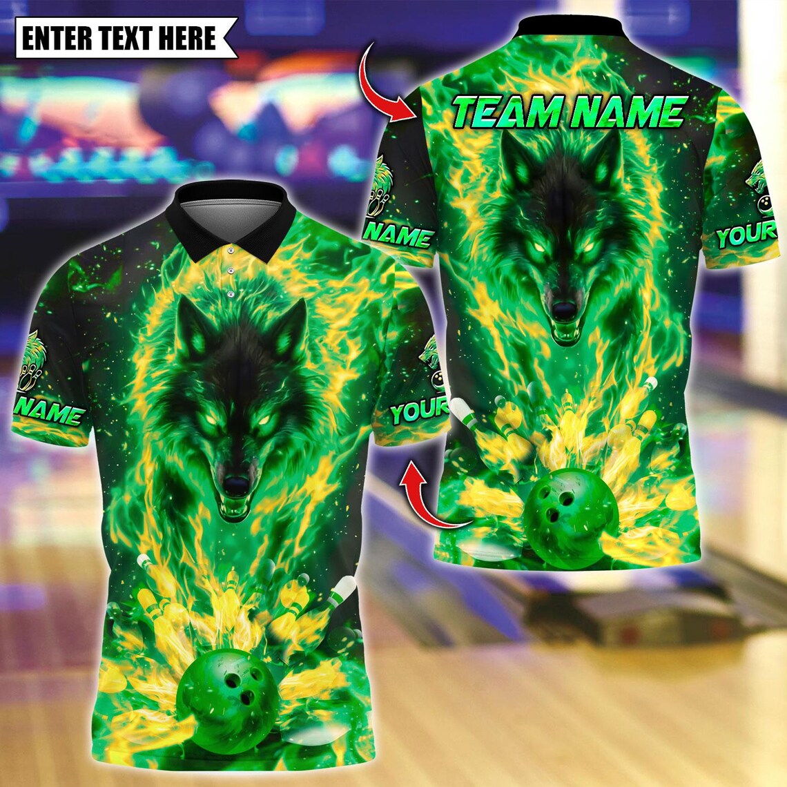 BlueJose Bowling And Pins Menacing Flaming Wolf Customized Name, Team Name 3D Shirt (4 Colors)