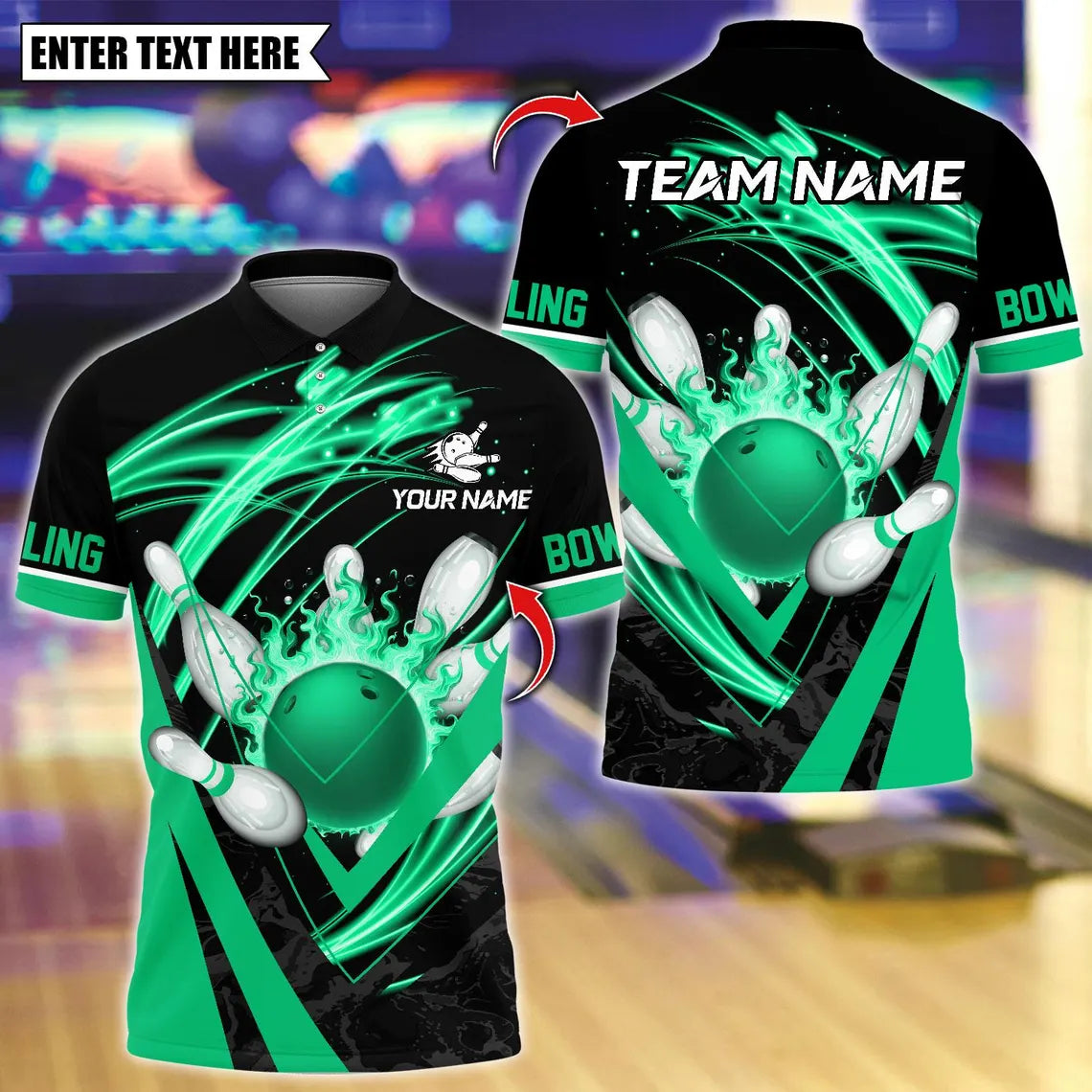 BlueJose Bowling And Pins Flame Strike Swirl Down Customized Name, Team Name 3D Shirt (4 Colors)