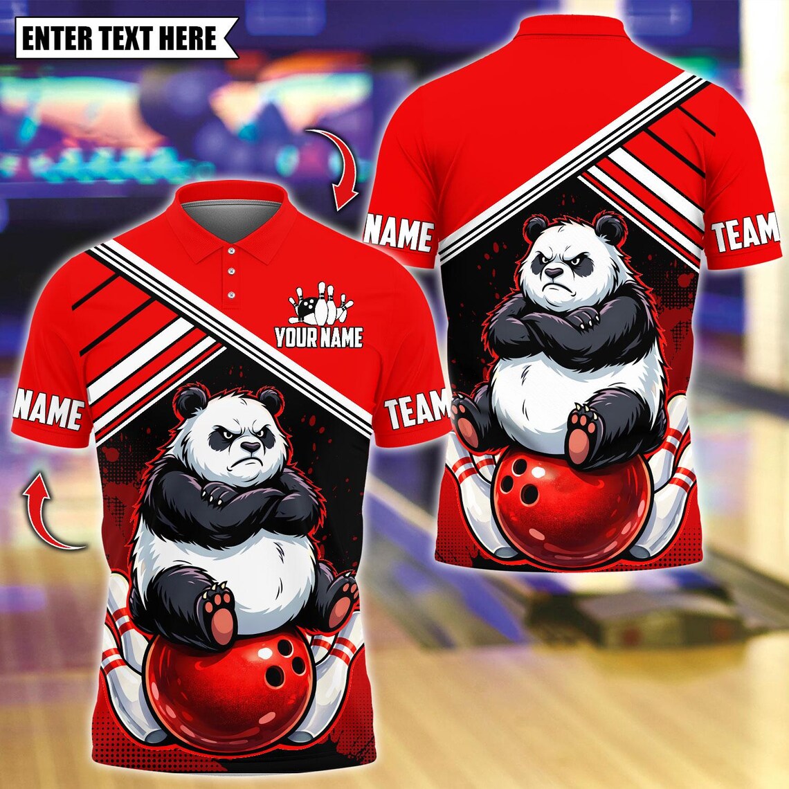 BlueJose Bowling And Pins Angry Panda On Ball Customized Name, Team Name 3D Shirt (4 Colors)