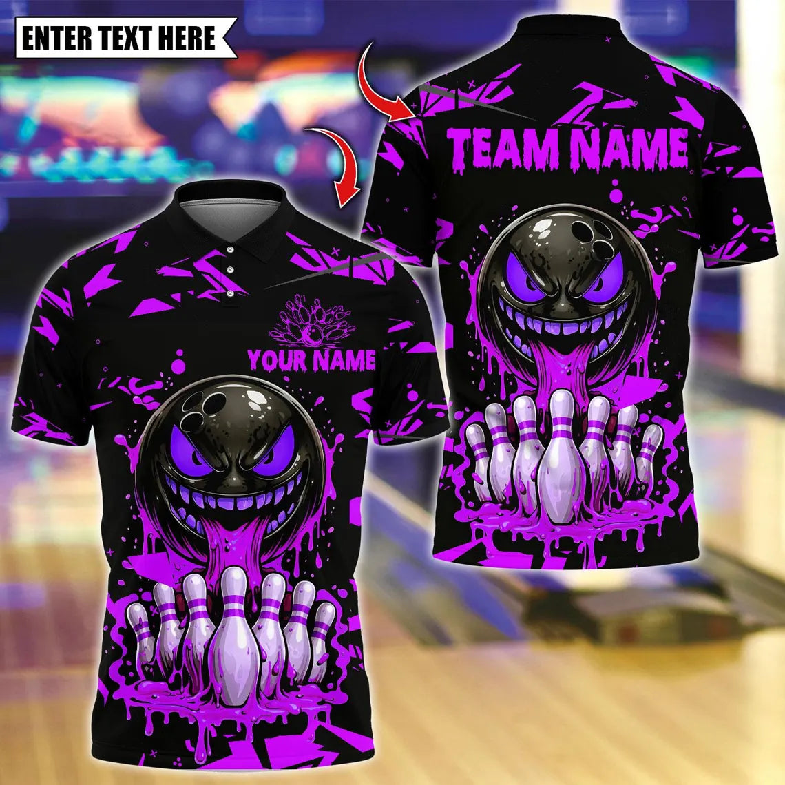 BlueJose Bowling And Pins Scary Dripping Face Customized Name, Team Name 3D Shirt (4 Colors)