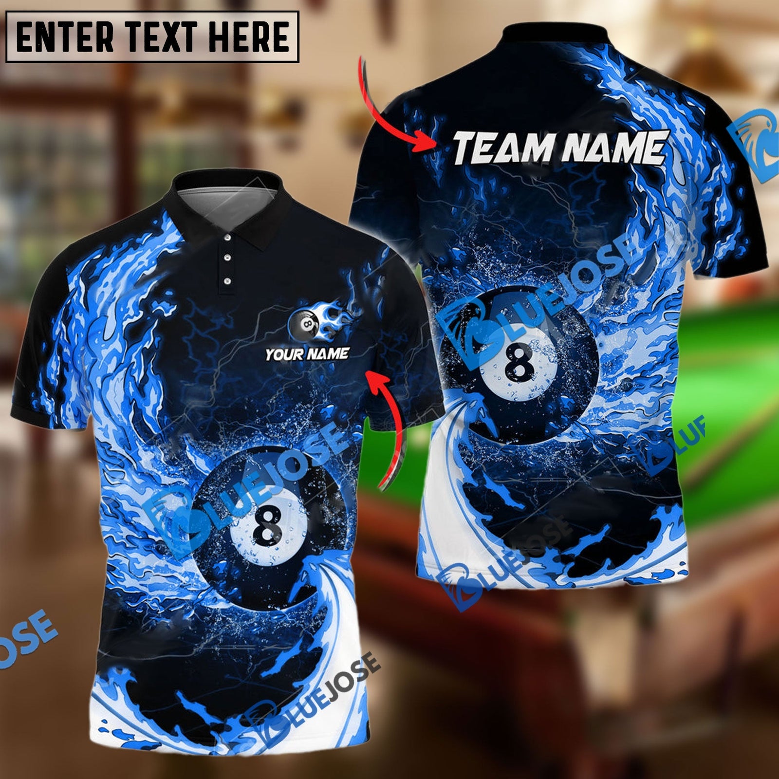 BlueJose Billiards Ball 8 Breath Of Fire Personalized Name, Team Name Unisex Shirt (6 Colors)