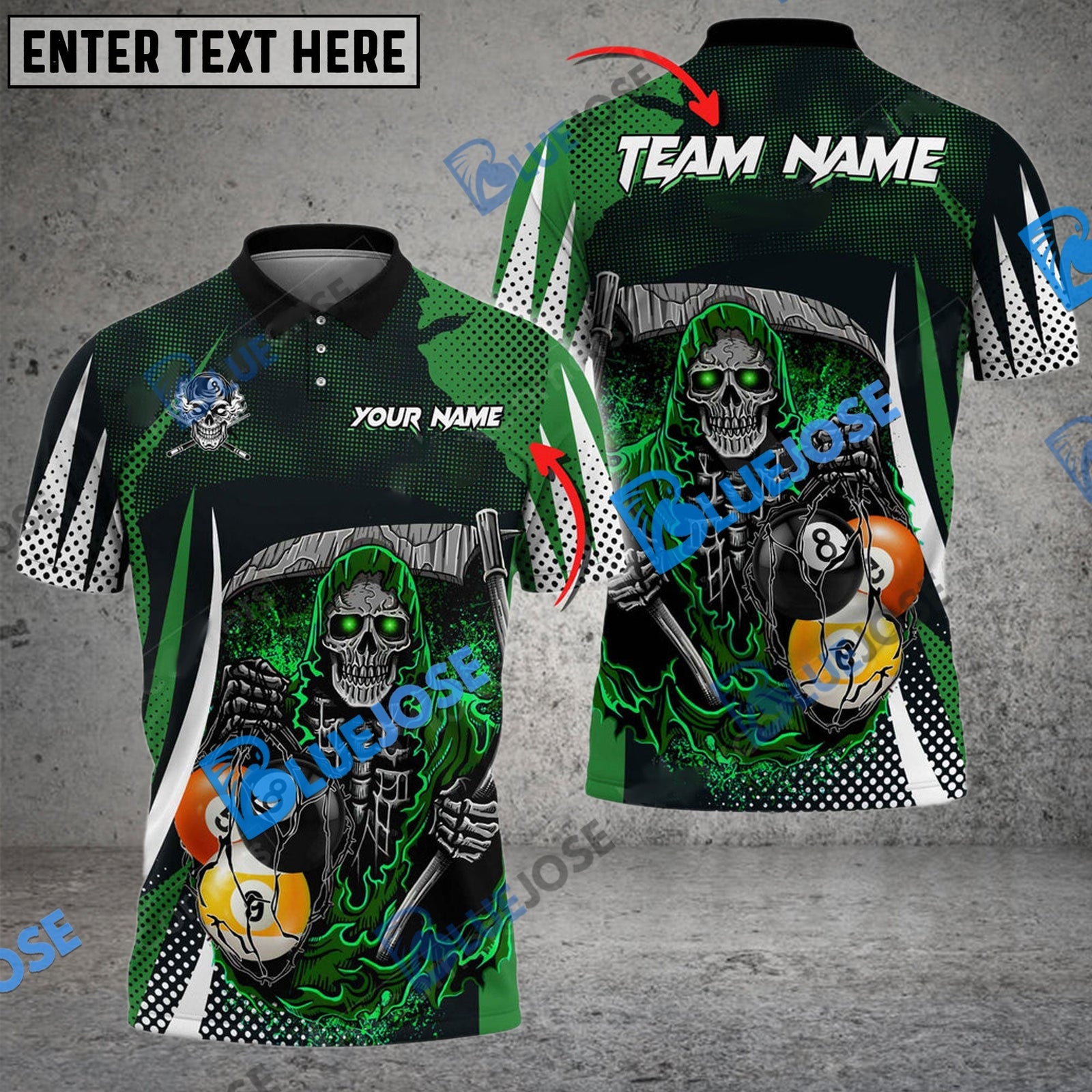 BlueJose Billiards 8 Ball & 9 Ball Death Bringer Reaper Personalized Name, Team Name Unisex Shirt (6 Colors)