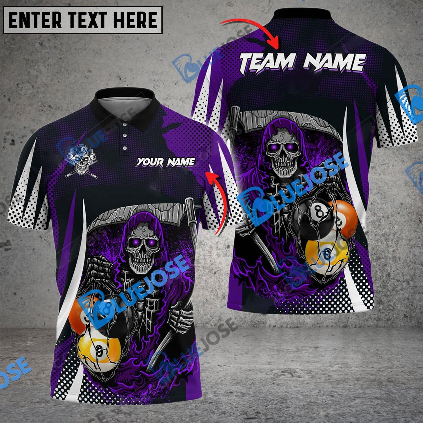 BlueJose Billiards 8 Ball & 9 Ball Death Bringer Reaper Personalized Name, Team Name Unisex Shirt (6 Colors)