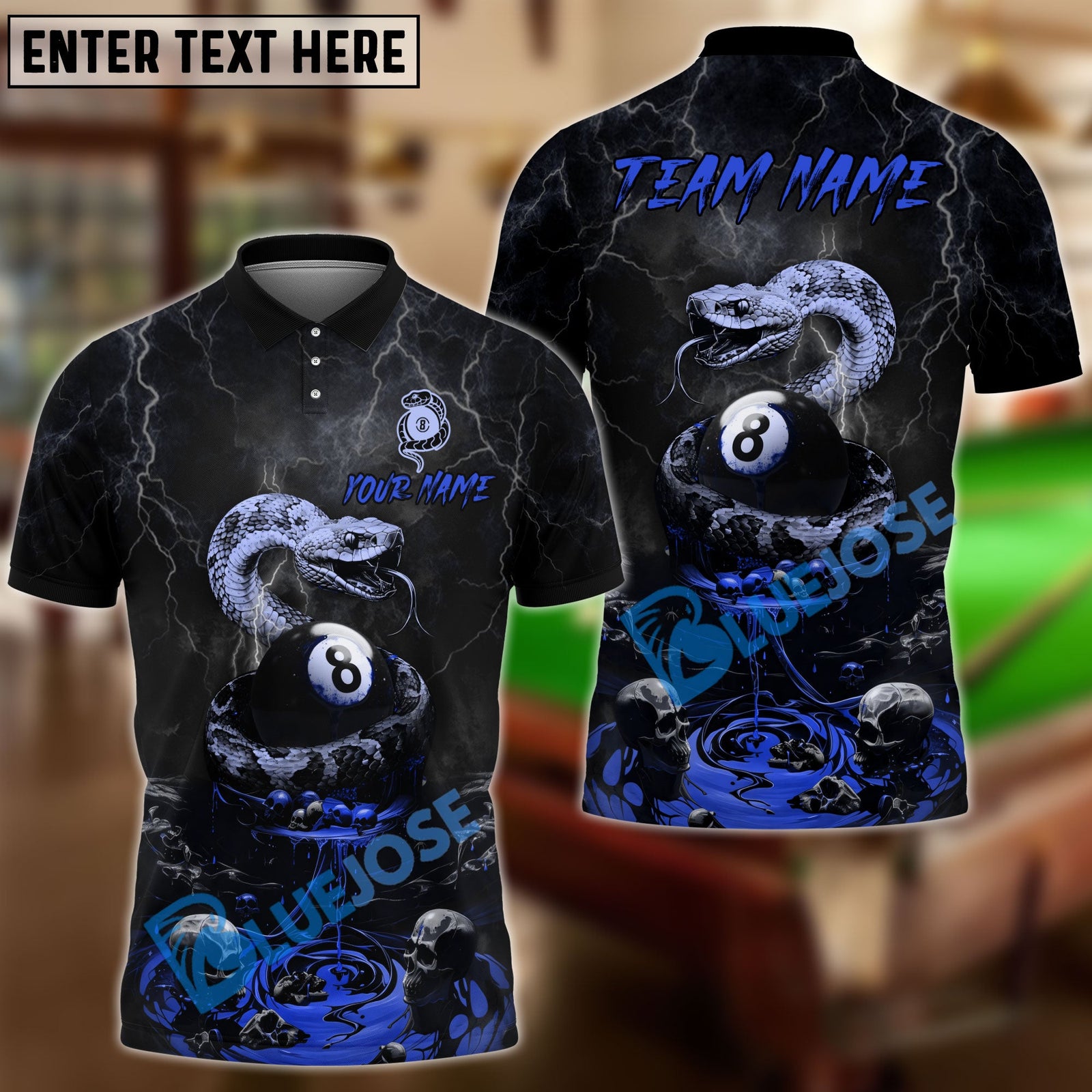 BlueJose Billiards Ball 8 Bloody Snake Personalized Name, Team Name Unisex Shirt (4 Colors)