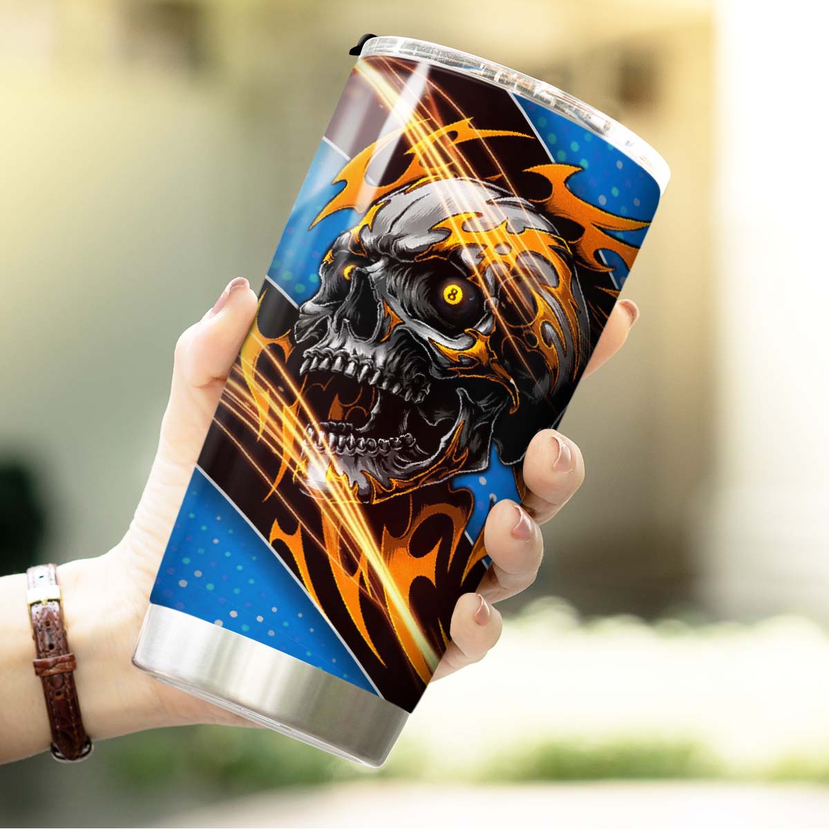 BlueJose Billiards Skull Personalized Stainless Steel Tumbler