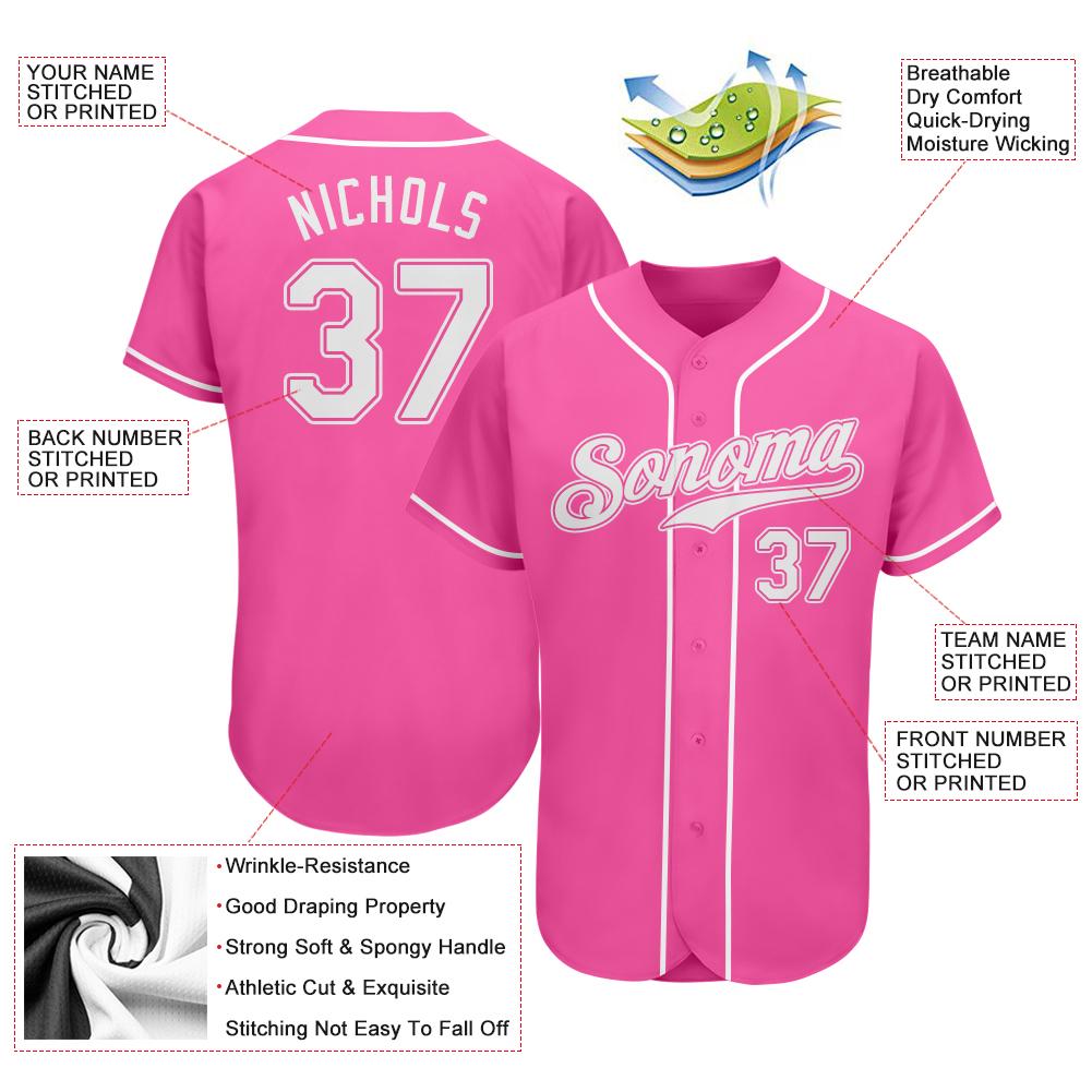BlueJose Custom Pink White Authentic Baseball Jersey