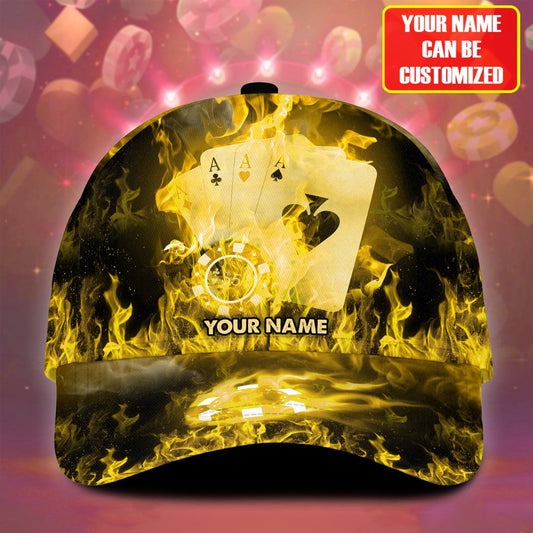 BlueJose Personalized Name Fire Poker Classic Cap - Gold