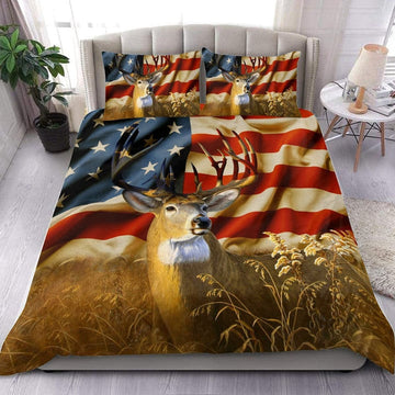 Bluejose Deer Hunting Us Flag All Over Printed Bedding Set