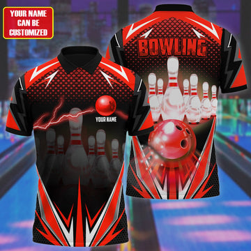 BlueJoses Bowling Thunder Pattern Multicolor Customized Name 3D Polo Shirt