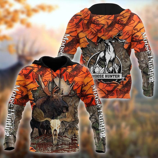 BlueJose Customized Name Moose Hunter Orange Camo 3D Shirt