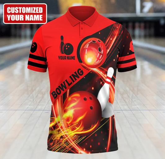 BlueJoses Red Bowling Fire Customized Name 3D Shirt