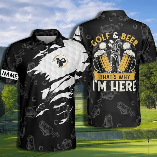 BlueJose Golf And Beer That's Why I'm Here Personalized Name Polo Shirt