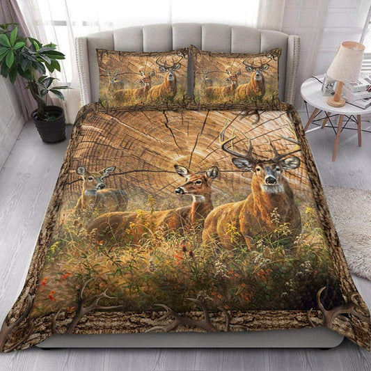 Bluejose Deer Hunting Couple Wood Pattern Bedding Set