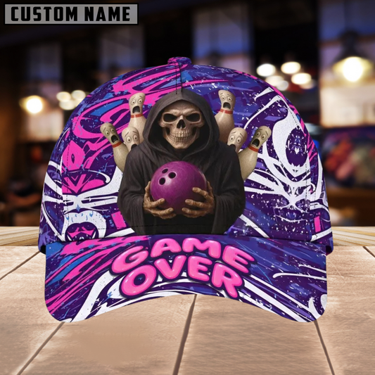 BlueJose Bowling Skull Game Over Personalized Name Cap