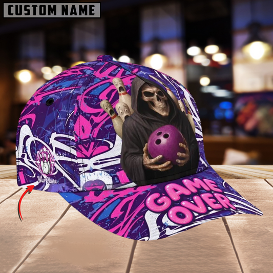 BlueJose Bowling Skull Game Over Personalized Name Cap