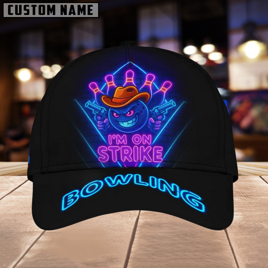 BlueJose Bowling I'm On Strike Neon Style Personalized Name Cap