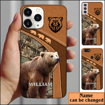 BlueJose Leather Pattern Personalized Phone Brown Bear Phone Case