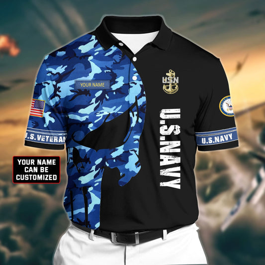 BlueJose Premium Veteran U.S Navy 3D Polo All Over Printed