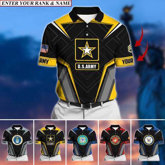BlueJose Premium Personalised U.S Multiple Service Veteran Polo Shirt