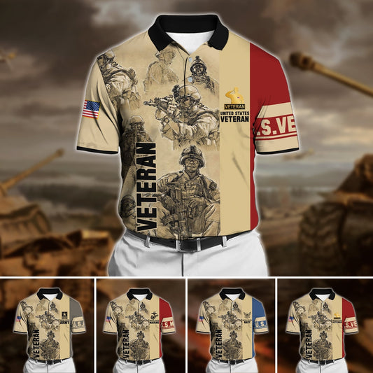BlueJose Premium U.S Multiple Service Veteran Polo Shirt