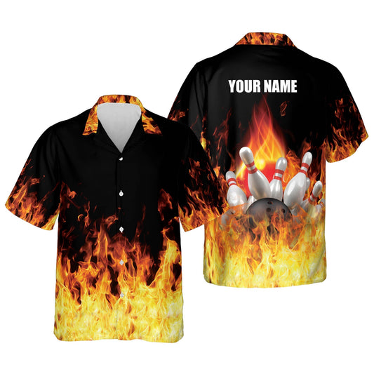 BlueJoses Bowling Flame Personalized Name Hawaiian Shirt