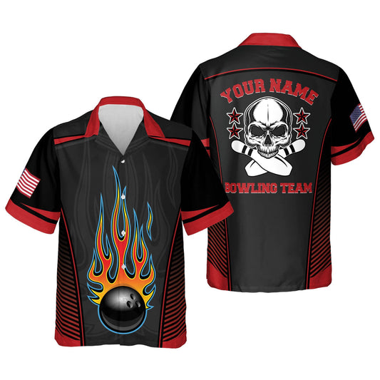 BlueJose Bowling Skull  Personalized Name And Team Name Hawaiian Shirt