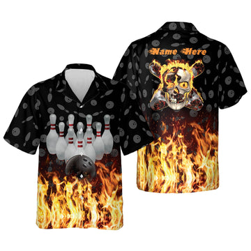 BlueJoses Flame Skull Personalized Name Hawaiian Shirt