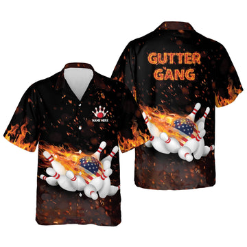 BlueJoses Flame Bowling Gutter Gang Personalized Name Hawaiian Shirt