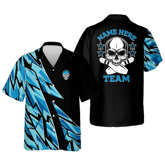 BlueJoses Bowling Blue Skull Personalized Name And Team Name Hawaiian Shirt